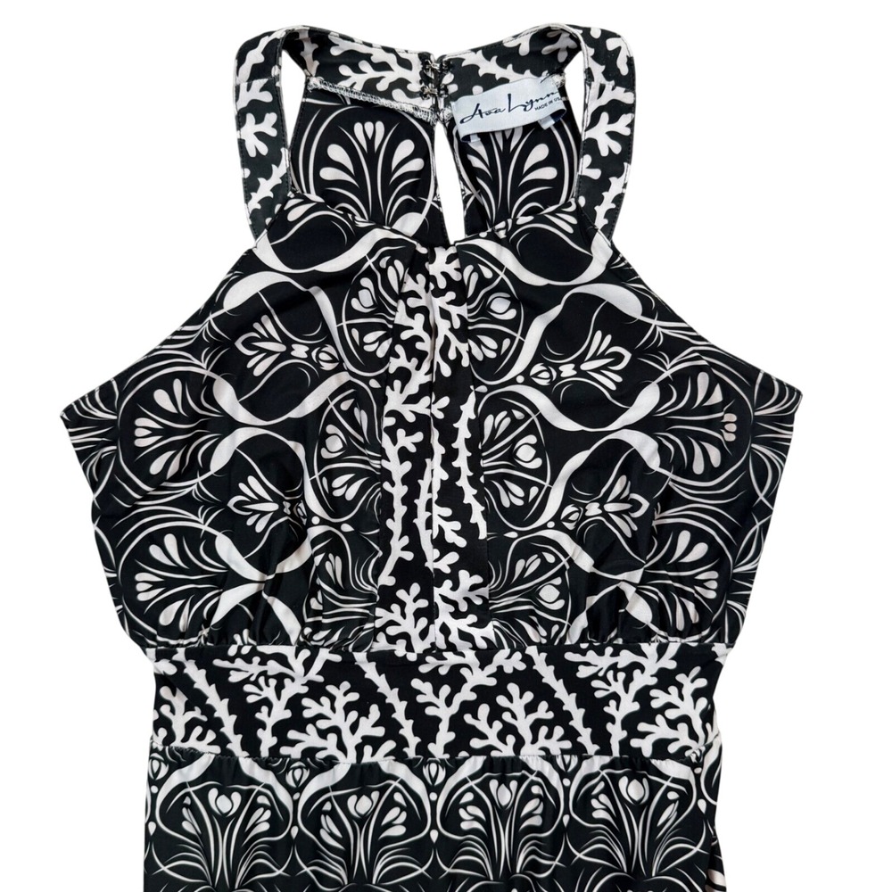 Ava Lynn Halter Dress Black White Sleeveless Party Cocktail Dress‎